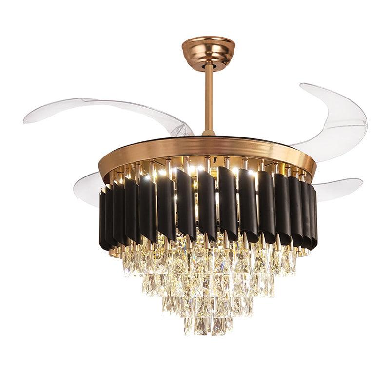 Gold Tiered Ceiling Fan Light Modernist K9 Crystal Flush Mount Led Light with Remote Control/Frequency Conversion for Dining Room Clearhalo 'Ceiling Fans with Lights' 'Ceiling Fans' 'Modern Ceiling Fans' 'Modern' Lighting' 271940