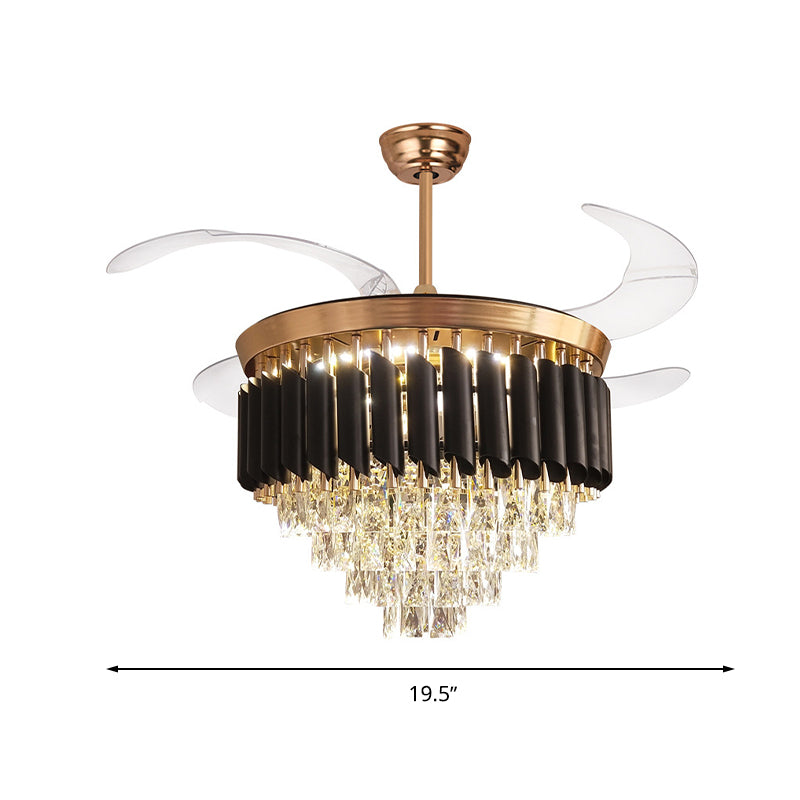 Gold Tiered Ceiling Fan Light Modernist K9 Crystal Flush Mount Led Light with Remote Control/Frequency Conversion for Dining Room Clearhalo 'Ceiling Fans with Lights' 'Ceiling Fans' 'Modern Ceiling Fans' 'Modern' Lighting' 271941