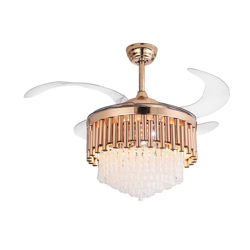 Pipe Ceiling Fan Light Modern Crystal Gold Led Flush Light with Remote Control/Frequency Conversion for Living Room Clearhalo 'Ceiling Fans with Lights' 'Ceiling Fans' 'Modern Ceiling Fans' 'Modern' Lighting' 271954