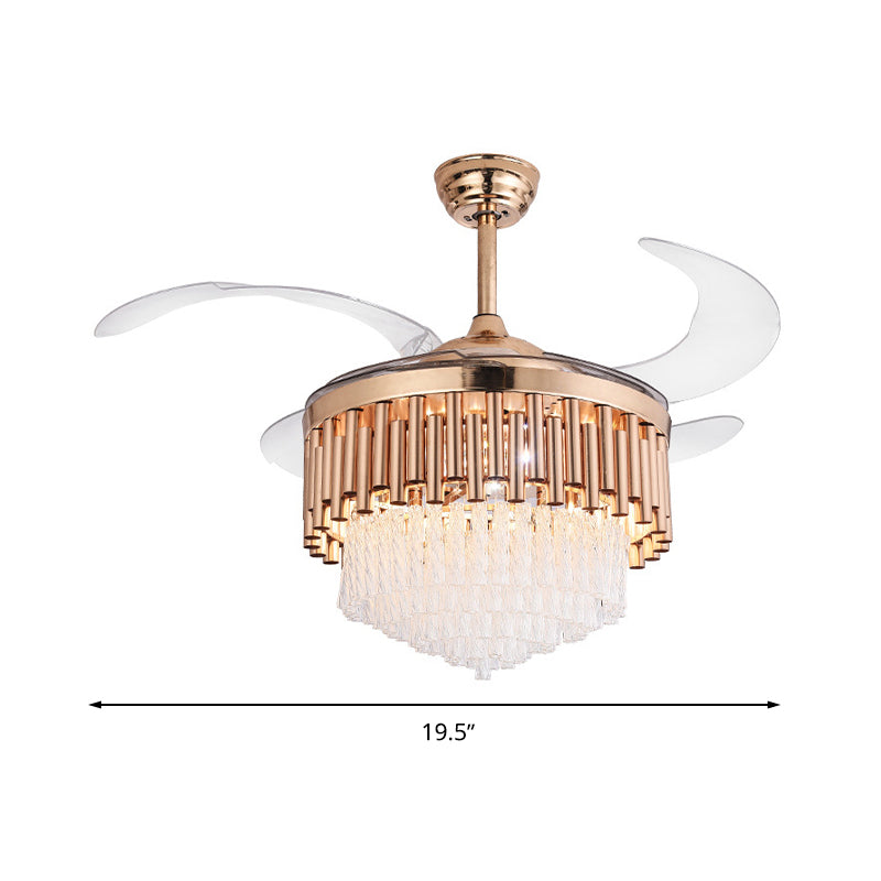 Pipe Ceiling Fan Light Modern Crystal Gold Led Flush Light with Remote Control/Frequency Conversion for Living Room Clearhalo 'Ceiling Fans with Lights' 'Ceiling Fans' 'Modern Ceiling Fans' 'Modern' Lighting' 271955