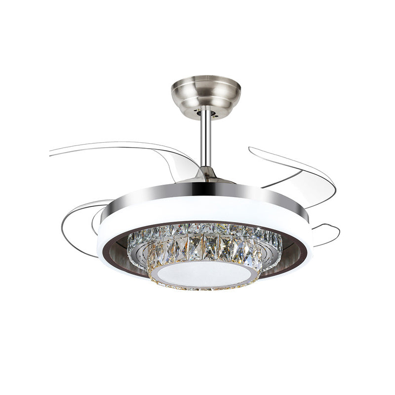 Round Faceted Crystal Ceiling Fan Light Modernism Silver Led Flush Mount Fixture with Remote Control/Frequency Conversion Clearhalo 'Ceiling Fans with Lights' 'Ceiling Fans' 'Modern Ceiling Fans' 'Modern' Lighting' 271978