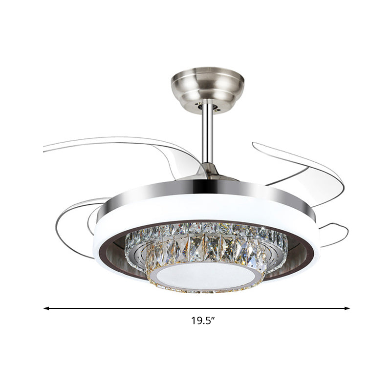 Round Faceted Crystal Ceiling Fan Light Modernism Silver Led Flush Mount Fixture with Remote Control/Frequency Conversion Clearhalo 'Ceiling Fans with Lights' 'Ceiling Fans' 'Modern Ceiling Fans' 'Modern' Lighting' 271979