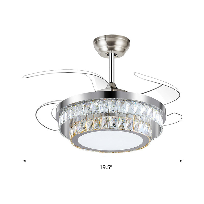 Round Faceted Crystal Ceiling Fan Light Modernism Silver Led Flush Mount Fixture with Remote Control/Frequency Conversion Clearhalo 'Ceiling Fans with Lights' 'Ceiling Fans' 'Modern Ceiling Fans' 'Modern' Lighting' 271986