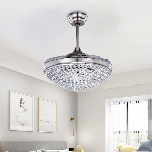 Contemporary Domed Ceiling Fan Light Crystal Led Flush Mount Fixture in Nickel with Remote Control/Frequency Conversion Nickel Clearhalo 'Ceiling Fans with Lights' 'Ceiling Fans' 'Modern Ceiling Fans' 'Modern' Lighting' 271988