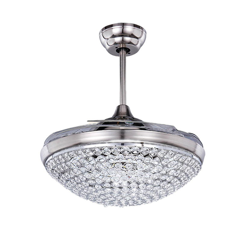Contemporary Domed Ceiling Fan Light Crystal Led Flush Mount Fixture in Nickel with Remote Control/Frequency Conversion Clearhalo 'Ceiling Fans with Lights' 'Ceiling Fans' 'Modern Ceiling Fans' 'Modern' Lighting' 271992