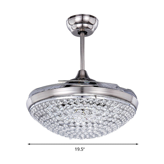 Contemporary Domed Ceiling Fan Light Crystal Led Flush Mount Fixture in Nickel with Remote Control/Frequency Conversion Clearhalo 'Ceiling Fans with Lights' 'Ceiling Fans' 'Modern Ceiling Fans' 'Modern' Lighting' 271993
