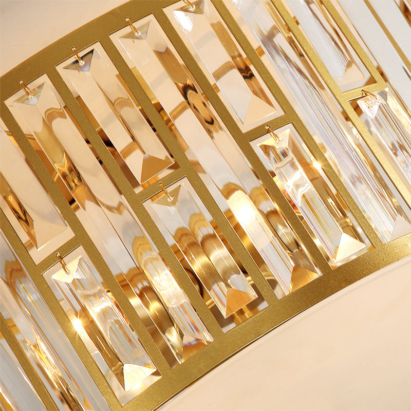 7.5"/16"/22" Wide Drum Flush Mount Modernist Cut Crystal Gold 5 Bulbs Ceiling Mount Light Fixture with Opal Glass Diffuser Clearhalo 'Ceiling Lights' 'Close To Ceiling Lights' 'Close to ceiling' 'Flush mount' Lighting' 272022