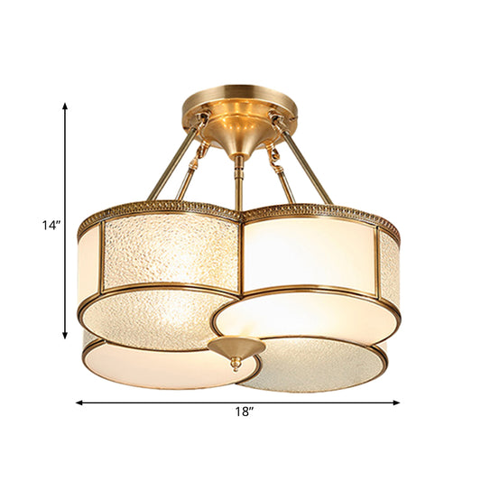 Opal Frosted Glass Brass Ceiling Flush Clover 4 Heads Colonialist Semi Flush Mount Chandelier for Dining Room Clearhalo 'Ceiling Lights' 'Close To Ceiling Lights' 'Close to ceiling' 'Glass shade' 'Glass' 'Semi-flushmount' Lighting' 272087
