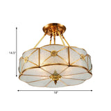 3/4/6 Bulbs Scalloped Ceiling Flush Mount Colonial Brass Seedy Glass Semi Mount Lighting for Bedroom, 14"/18"/23.5" W Clearhalo 'Ceiling Lights' 'Close To Ceiling Lights' 'Close to ceiling' 'Glass shade' 'Glass' 'Semi-flushmount' Lighting' 272110