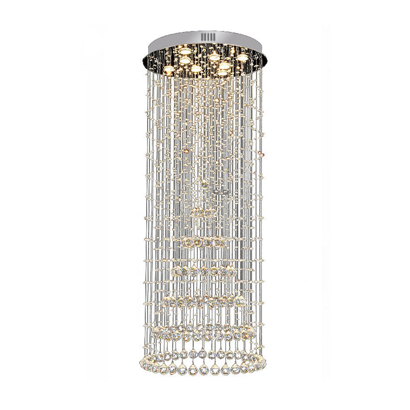 Cylinder Flush Mount Lighting Minimalist Crystal Ball 8 Lights Nickel Close to Ceiling Lamp Clearhalo 'Ceiling Lights' 'Close To Ceiling Lights' 'Close to ceiling' 'Flush mount' Lighting' 272144