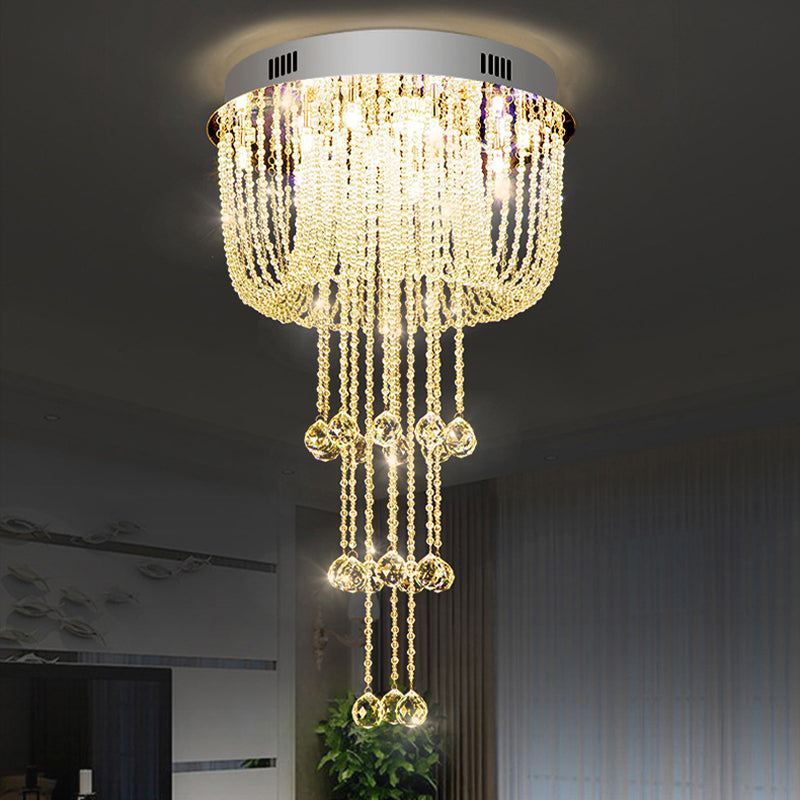 Beaded Living Room Flush Light Fixture Crystal LED Contemporary Flush Mount Ceiling Lighting in Nickel Nickel Clearhalo 'Ceiling Lights' 'Close To Ceiling Lights' 'Close to ceiling' 'Flush mount' Lighting' 272146
