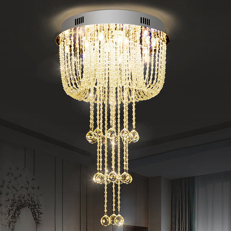 Beaded Living Room Flush Light Fixture Crystal LED Contemporary Flush Mount Ceiling Lighting in Nickel Clearhalo 'Ceiling Lights' 'Close To Ceiling Lights' 'Close to ceiling' 'Flush mount' Lighting' 272147