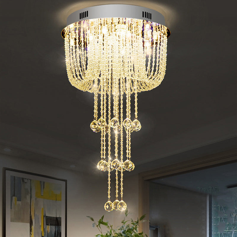 Beaded Living Room Flush Light Fixture Crystal LED Contemporary Flush Mount Ceiling Lighting in Nickel Clearhalo 'Ceiling Lights' 'Close To Ceiling Lights' 'Close to ceiling' 'Flush mount' Lighting' 272149