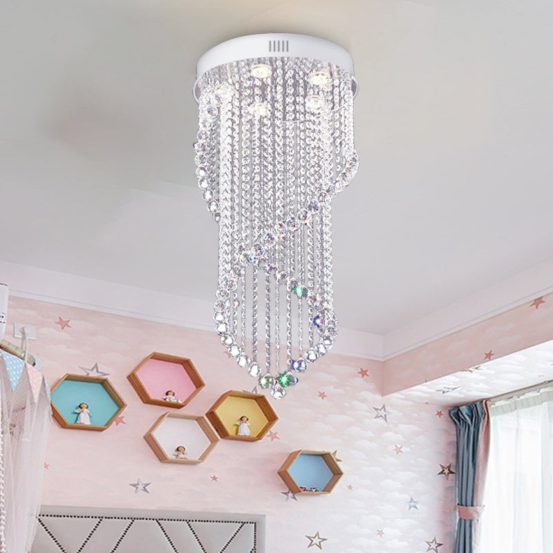 Crystal Ball Spiral Flush Mount Ceiling Fixture Minimalist 5 Lights Nickel Flush Light for Bedroom Nickel Clearhalo 'Ceiling Lights' 'Close To Ceiling Lights' 'Close to ceiling' 'Flush mount' Lighting' 272206