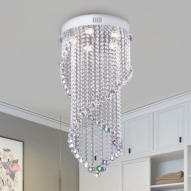 Crystal Ball Spiral Flush Mount Ceiling Fixture Minimalist 5 Lights Nickel Flush Light for Bedroom Clearhalo 'Ceiling Lights' 'Close To Ceiling Lights' 'Close to ceiling' 'Flush mount' Lighting' 272207