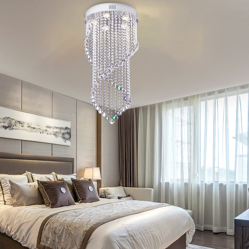 Crystal Ball Spiral Flush Mount Ceiling Fixture Minimalist 5 Lights Nickel Flush Light for Bedroom Clearhalo 'Ceiling Lights' 'Close To Ceiling Lights' 'Close to ceiling' 'Flush mount' Lighting' 272208