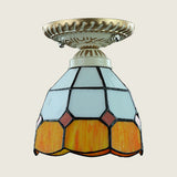 Dome Shape Ceiling Light Fixture Vintage Stained Glass 1 Light Ceiling Fixture in Orange/Blue for Hallway Clearhalo 'Ceiling Lights' 'Close To Ceiling Lights' 'Close to ceiling' 'Glass shade' 'Glass' 'Semi-flushmount' 'Tiffany close to ceiling' 'Tiffany' Lighting' 27220