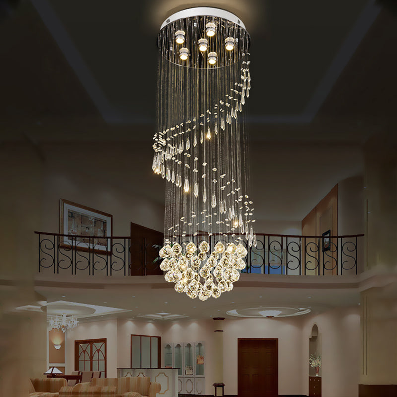 Nickel Spiral Flushmount Lighting Minimalist 6 Lights Crystal Ball Flush Light Fixture Clearhalo 'Ceiling Lights' 'Close To Ceiling Lights' 'Close to ceiling' 'Flush mount' Lighting' 272214