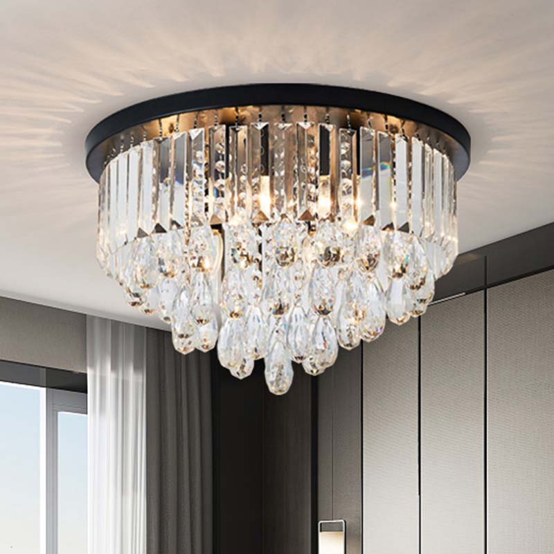Crystal Cone/Cylinder Flushmount Lighting Contemporary 4 Lights Black Flush Mount Ceiling Light Clearhalo 'Ceiling Lights' 'Close To Ceiling Lights' 'Close to ceiling' 'Flush mount' Lighting' 272251