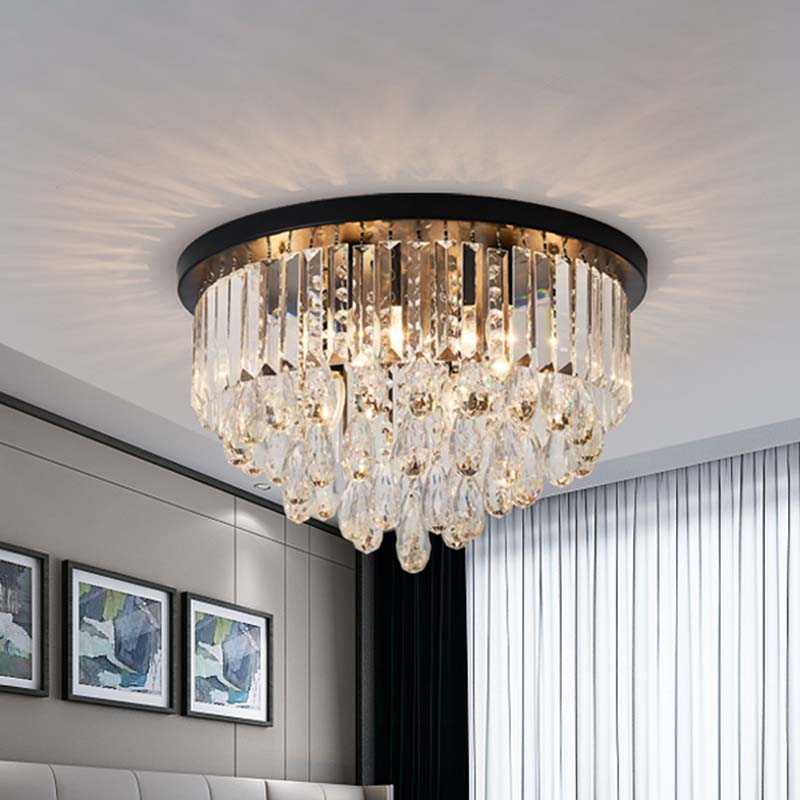 Crystal Cone/Cylinder Flushmount Lighting Contemporary 4 Lights Black Flush Mount Ceiling Light Clearhalo 'Ceiling Lights' 'Close To Ceiling Lights' 'Close to ceiling' 'Flush mount' Lighting' 272252