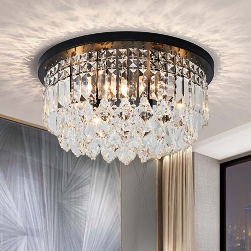 Crystal Cone/Cylinder Flushmount Lighting Contemporary 4 Lights Black Flush Mount Ceiling Light Black Cylinder Clearhalo 'Ceiling Lights' 'Close To Ceiling Lights' 'Close to ceiling' 'Flush mount' Lighting' 272256