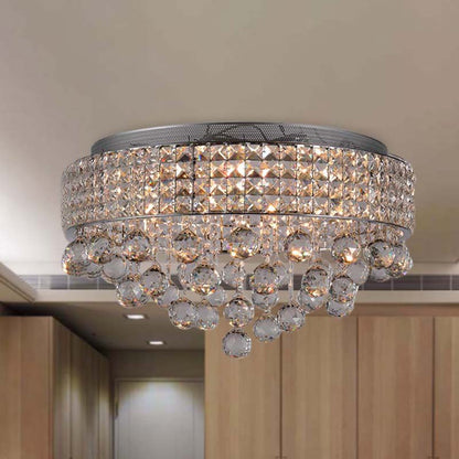 Modern Cascading Flushmount Crystal Ball 9 Lights Living Room Ceiling Light Fixture in Nickel Nickel Clearhalo 'Ceiling Lights' 'Close To Ceiling Lights' 'Close to ceiling' 'Flush mount' Lighting' 272270