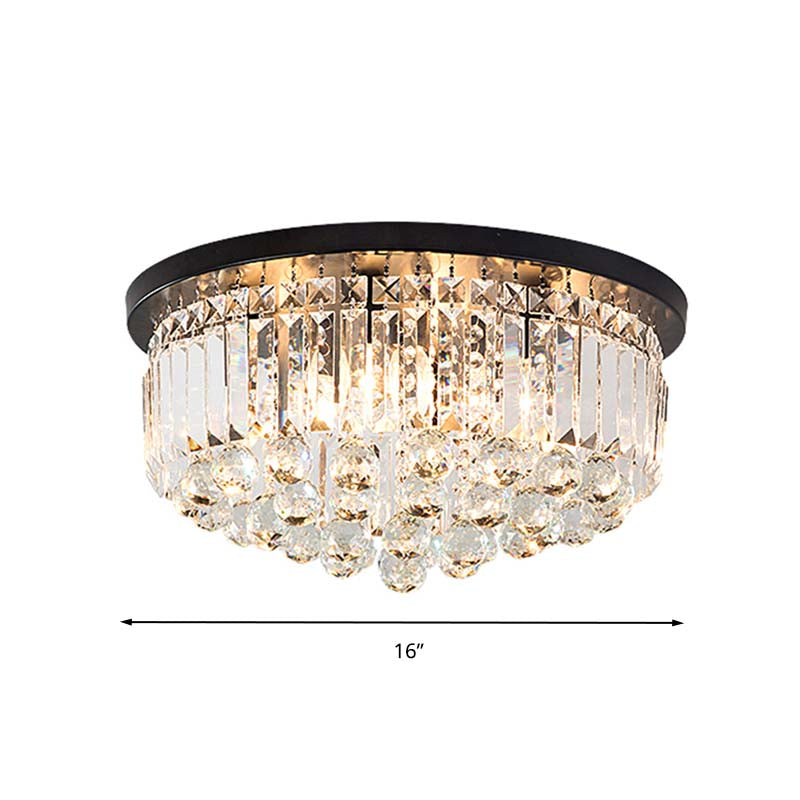 Black Cylinder Flush Mount Minimalist 4 Lights Crystal Ball Ceiling Mounted Fixture - Clearhalo - 'Ceiling Lights' - 'Close To Ceiling Lights' - 'Close to ceiling' - 'Flush mount' - Lighting' - 272282
