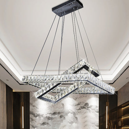 Rectangle Chandelier Lamp Minimalist Crystal LED Dining Room Pendant Lighting Fixture in Black Black Clearhalo 'Ceiling Lights' 'Modern Pendants' 'Modern' 'Pendant Lights' 'Pendants' Lighting' 272320