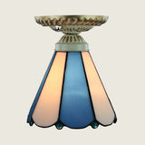 Conic Shape Ceiling Fixture Vintage Stained Glass 1 Light Ceiling Light Fixture in Blue/Beige for Hallway Clearhalo 'Ceiling Lights' 'Close To Ceiling Lights' 'Close to ceiling' 'Glass shade' 'Glass' 'Semi-flushmount' 'Tiffany close to ceiling' 'Tiffany' Lighting' 27239
