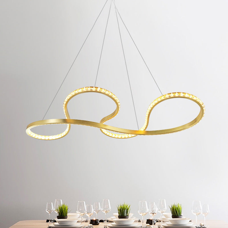 Gold Twist Chandelier Lighting Minimalist Led Crystal Ceiling Pendant Light  for Dining Room in Warm/White Light - Clearhalo