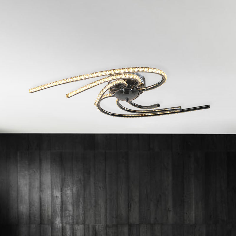 Crystal Twist Flush Light Minimalist 6 Lights Flush Mount Lighting in Chrome, Warm/White Light Chrome Clearhalo 'Ceiling Lights' 'Close To Ceiling Lights' 'Close to ceiling' 'Flush mount' Lighting' 272547