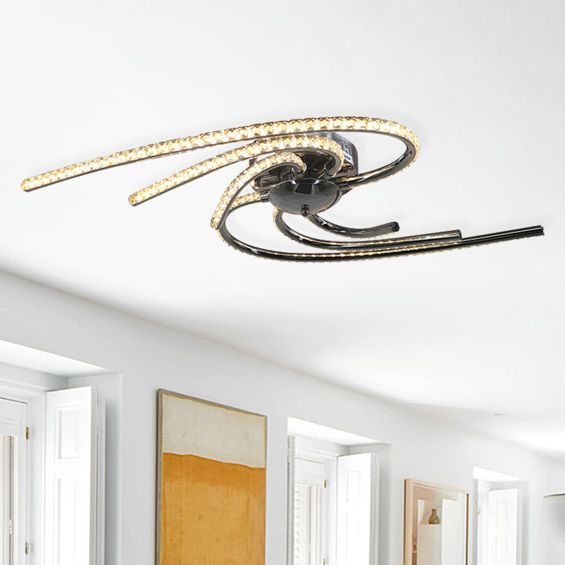 Crystal Twist Flush Light Minimalist 6 Lights Flush Mount Lighting in Chrome, Warm/White Light Clearhalo 'Ceiling Lights' 'Close To Ceiling Lights' 'Close to ceiling' 'Flush mount' Lighting' 272548