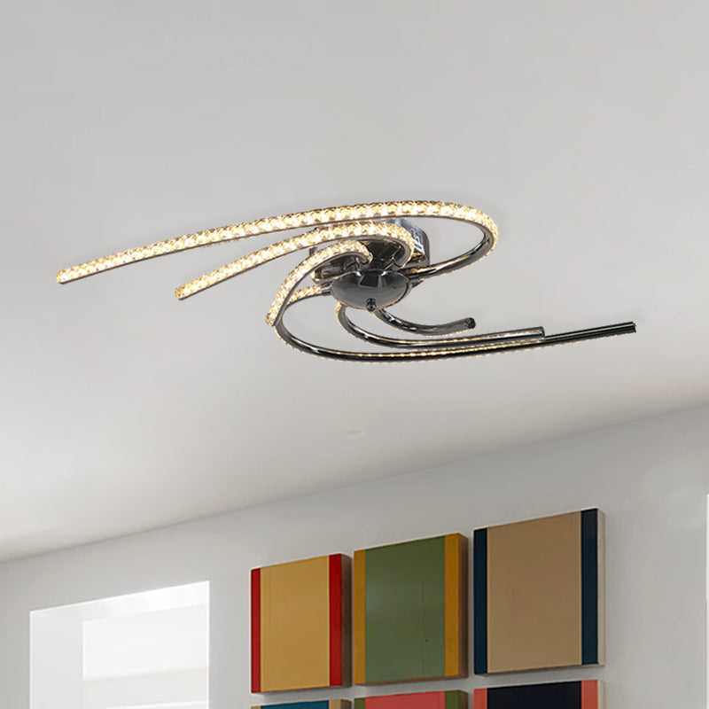 Crystal Twist Flush Light Minimalist 6 Lights Flush Mount Lighting in Chrome, Warm/White Light Clearhalo 'Ceiling Lights' 'Close To Ceiling Lights' 'Close to ceiling' 'Flush mount' Lighting' 272549