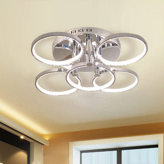Minimalist Circle Crystal Semi Flush Mount LED Semi Flush in Silver for Living Room, Warm/White Light Clearhalo 'Ceiling Lights' 'Close To Ceiling Lights' 'Close to ceiling' 'Semi-flushmount' Lighting' 272555