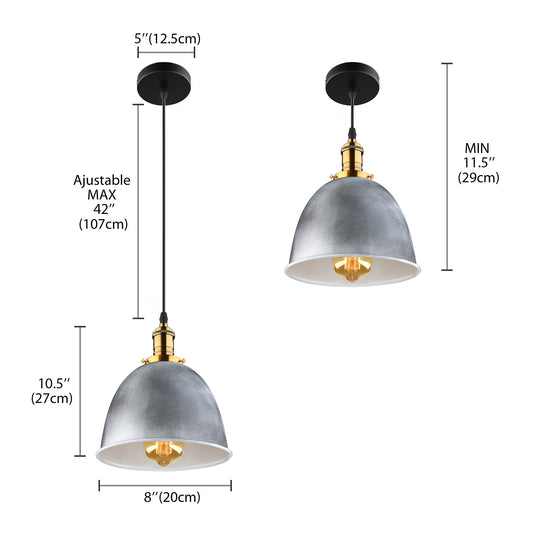 Gray 1 Head Hanging Lamp Industrial Style Metallic Dome Shade Pendant Light for Living Room Clearhalo 'Art Deco Pendants' 'Cast Iron' 'Ceiling Lights' 'Ceramic' 'Crystal' 'Industrial Pendants' 'Industrial' 'Metal' 'Middle Century Pendants' 'Pendant Lights' 'Pendants' 'Tiffany' Lighting' 2728