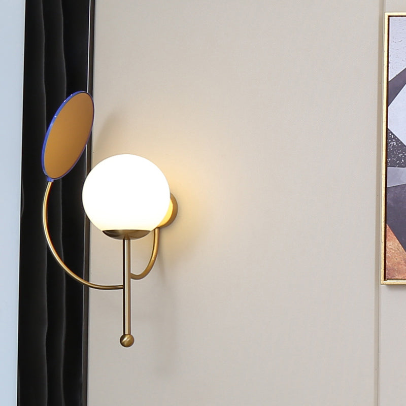 Gold/Black Global Wall Sconce Retro 1 Light Matte White Glass Wall Light Fixture with Reflector Clearhalo 'Cast Iron' 'Glass' 'Industrial' 'Modern wall lights' 'Modern' 'Tiffany' 'Traditional wall lights' 'Wall Lamps & Sconces' 'Wall Lights' Lighting' 272933