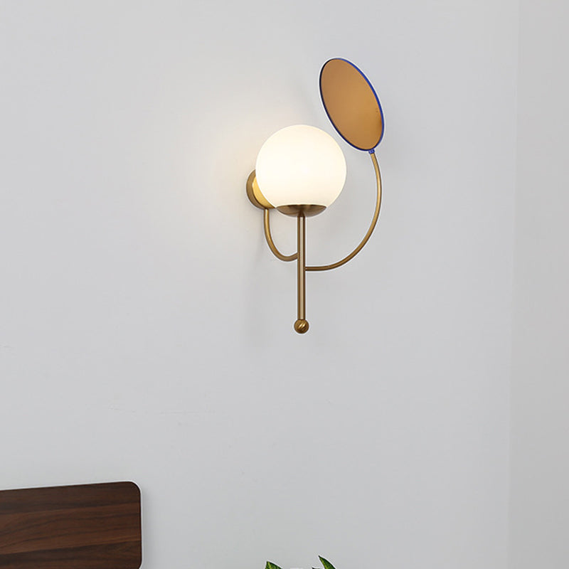 Gold/Black Global Wall Sconce Retro 1 Light Matte White Glass Wall Light Fixture with Reflector Clearhalo 'Cast Iron' 'Glass' 'Industrial' 'Modern wall lights' 'Modern' 'Tiffany' 'Traditional wall lights' 'Wall Lamps & Sconces' 'Wall Lights' Lighting' 272934