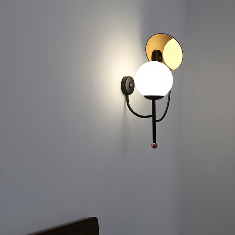Gold/Black Global Wall Sconce Retro 1 Light Matte White Glass Wall Light Fixture with Reflector Clearhalo 'Cast Iron' 'Glass' 'Industrial' 'Modern wall lights' 'Modern' 'Tiffany' 'Traditional wall lights' 'Wall Lamps & Sconces' 'Wall Lights' Lighting' 272940