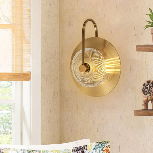 Bell Shape Wall Light Sconce Post Modern Green/Clear Prismatic Glass 1-Light Brass Wall Lamp Clear Clearhalo 'Cast Iron' 'Glass' 'Industrial' 'Modern wall lights' 'Modern' 'Tiffany' 'Traditional wall lights' 'Wall Lamps & Sconces' 'Wall Lights' Lighting' 272957