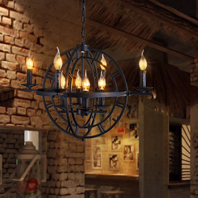 Wrought Iron Orbit Chandelier Light Fixture Industrial Style 8 Bulbs