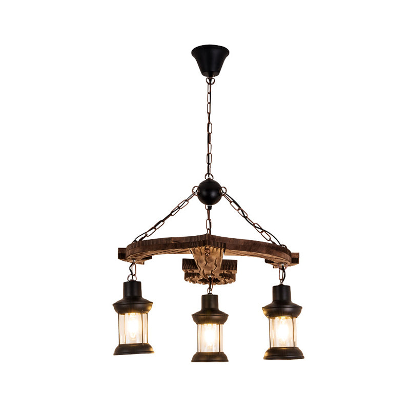 Brown Anchor Chandelier Pendant Light Loft Style 3 Lights Wood and Metal Ceiling Lamp with Lantern Shade Clearhalo 'Cast Iron' 'Ceiling Lights' 'Chandeliers' 'Industrial Chandeliers' 'Industrial' 'Metal' 'Middle Century Chandeliers' 'Rustic Chandeliers' 'Tiffany' Lighting' 273005