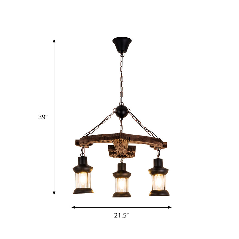 Brown Anchor Chandelier Pendant Light Loft Style 3 Lights Wood and Metal Ceiling Lamp with Lantern Shade Clearhalo 'Cast Iron' 'Ceiling Lights' 'Chandeliers' 'Industrial Chandeliers' 'Industrial' 'Metal' 'Middle Century Chandeliers' 'Rustic Chandeliers' 'Tiffany' Lighting' 273006