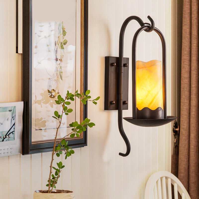 Traditional Style Cylinder Wall Mounted Lamp 1/2-Light Marble Wall Sconce in Black for Foyer 1.0 Black Clearhalo 'Wall Lamps & Sconces' 'Wall Lights' Lighting' 273059