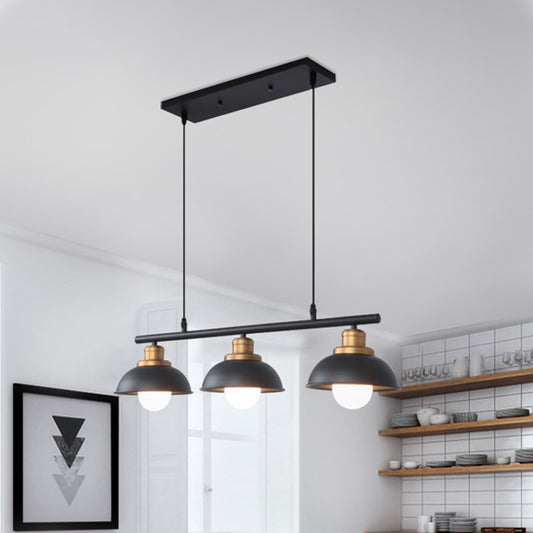 Dome Kitchen Island Light Fixture Metallic 3 Lights Industrial Style Hanging Island Light in Black/White Black Clearhalo 'Ceiling Lights' 'Island Lights' Lighting' 273127