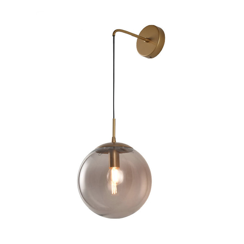 Clear/Smoke Grey Glass Sphere Wall Sconce Retro 1 Light Wall Mount Lamp with Long Gold/Black Arm - Clearhalo - 'Cast Iron' - 'Glass' - 'Industrial' - 'Modern wall lights' - 'Modern' - 'Tiffany' - 'Traditional wall lights' - 'Wall Lamps & Sconces' - 'Wall Lights' - Lighting' - 273159