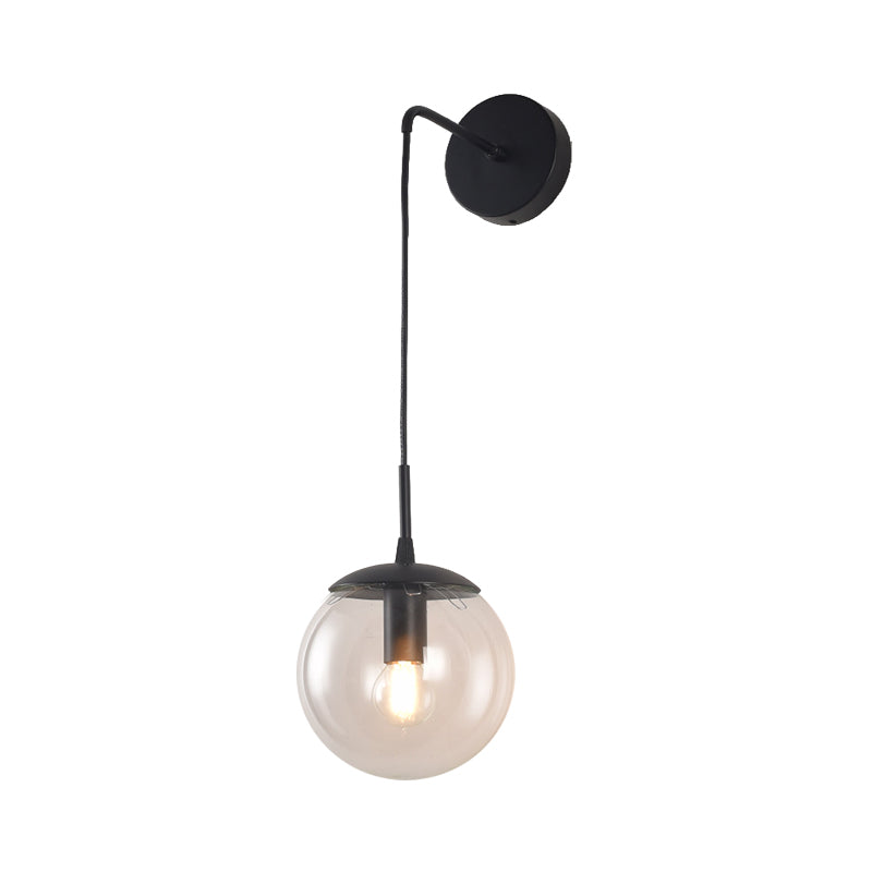Clear/Smoke Grey Glass Sphere Wall Sconce Retro 1 Light Wall Mount Lamp with Long Gold/Black Arm - Clearhalo - 'Cast Iron' - 'Glass' - 'Industrial' - 'Modern wall lights' - 'Modern' - 'Tiffany' - 'Traditional wall lights' - 'Wall Lamps & Sconces' - 'Wall Lights' - Lighting' - 273165