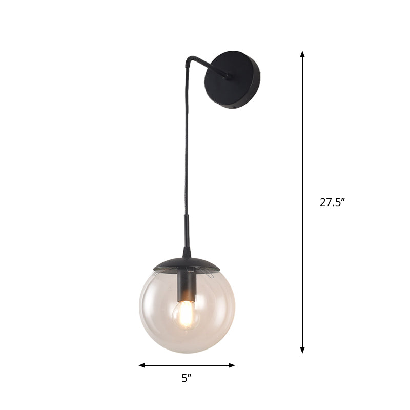 Clear/Smoke Grey Glass Sphere Wall Sconce Retro 1 Light Wall Mount Lamp with Long Gold/Black Arm - Clearhalo - 'Cast Iron' - 'Glass' - 'Industrial' - 'Modern wall lights' - 'Modern' - 'Tiffany' - 'Traditional wall lights' - 'Wall Lamps & Sconces' - 'Wall Lights' - Lighting' - 273166
