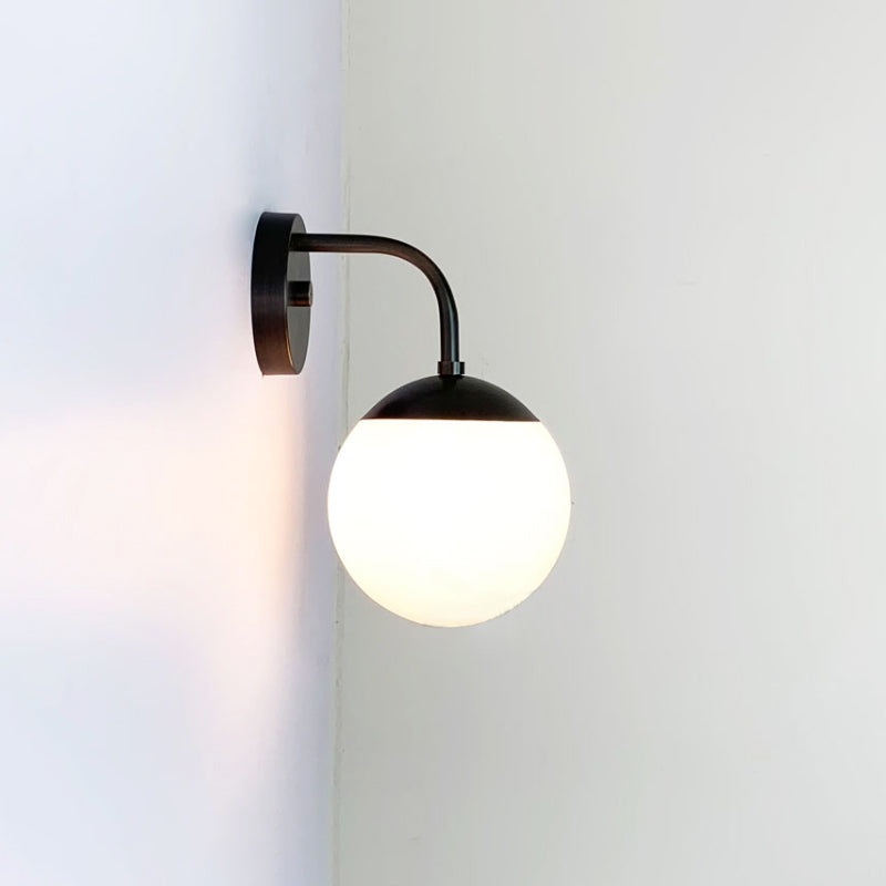 1 Bulb Bedside Sconce Light Minimalist Golden/Black Wall Lamp with Milky Glass Ball Shade Clearhalo 'Cast Iron' 'Glass' 'Industrial' 'Modern wall lights' 'Modern' 'Tiffany' 'Traditional wall lights' 'Wall Lamps & Sconces' 'Wall Lights' Lighting' 273229