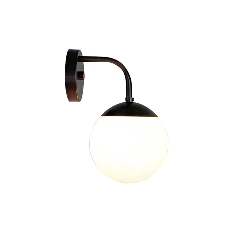 1 Bulb Bedside Sconce Light Minimalist Golden/Black Wall Lamp with Milky Glass Ball Shade Clearhalo 'Cast Iron' 'Glass' 'Industrial' 'Modern wall lights' 'Modern' 'Tiffany' 'Traditional wall lights' 'Wall Lamps & Sconces' 'Wall Lights' Lighting' 273231