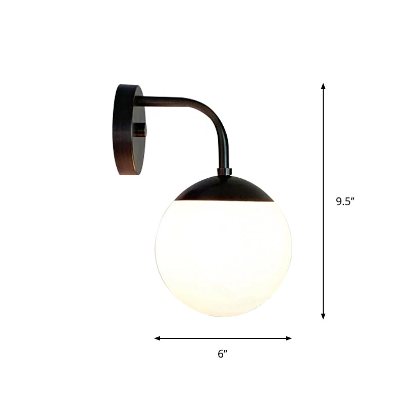 1 Bulb Bedside Sconce Light Minimalist Golden/Black Wall Lamp with Milky Glass Ball Shade Clearhalo 'Cast Iron' 'Glass' 'Industrial' 'Modern wall lights' 'Modern' 'Tiffany' 'Traditional wall lights' 'Wall Lamps & Sconces' 'Wall Lights' Lighting' 273232